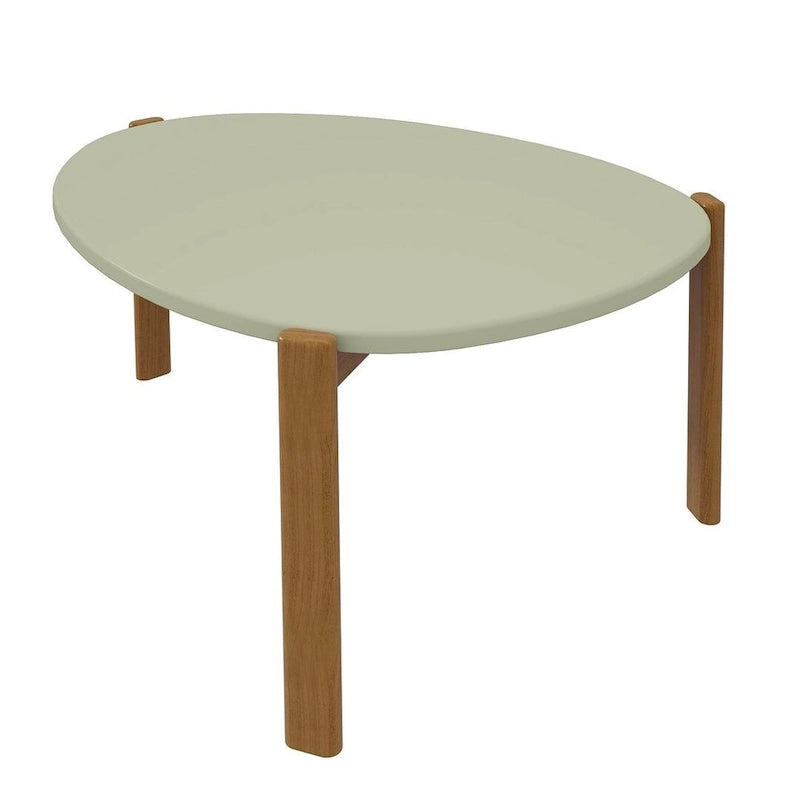 Table basse ovale et triangulaire Mid-Century Modern avec pieds en bois d'eucalyptus