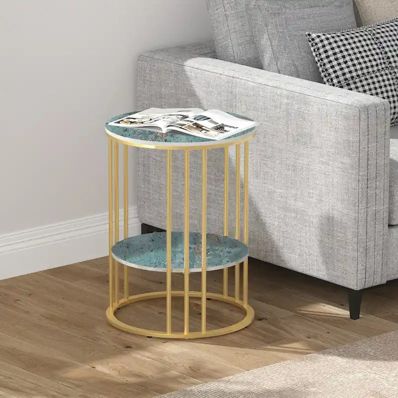 Table d'appoint ronde à 2 niveaux avec plateau en pierre sintérisée