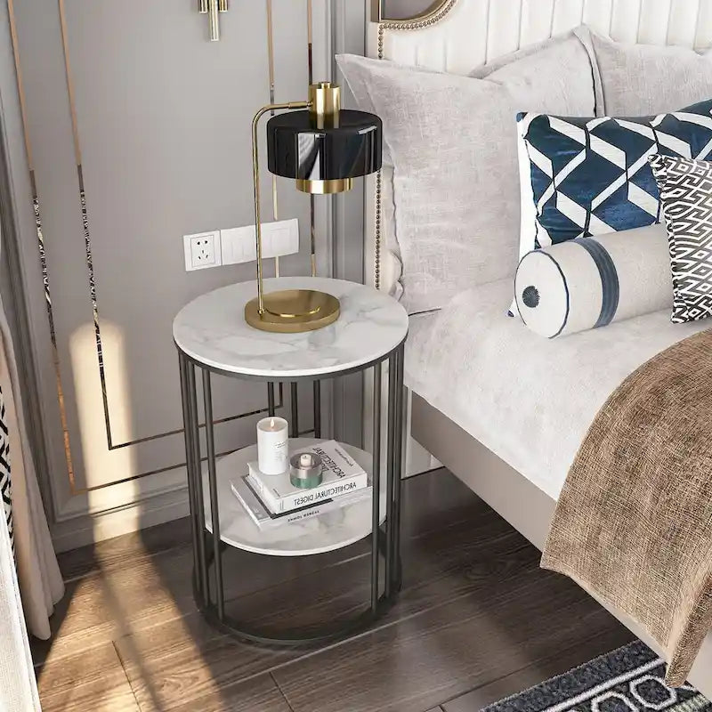 Table d'appoint ronde à 2 niveaux avec plateau en pierre sintérisée