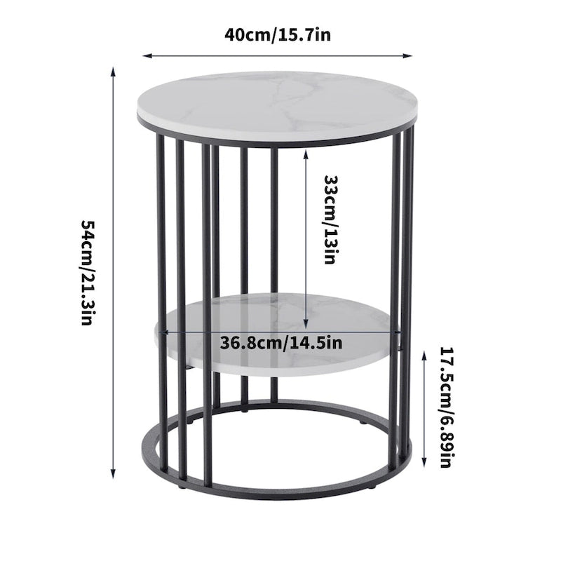 Table d'appoint ronde à 2 niveaux avec plateau en pierre sintérisée