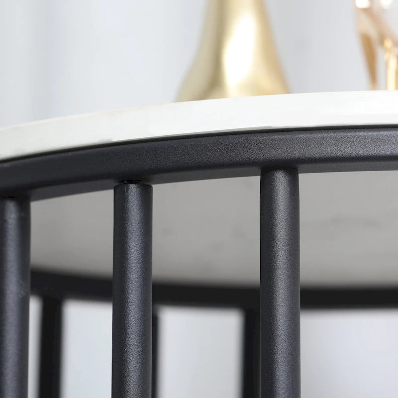 Table d'appoint ronde à 2 niveaux avec plateau en pierre sintérisée