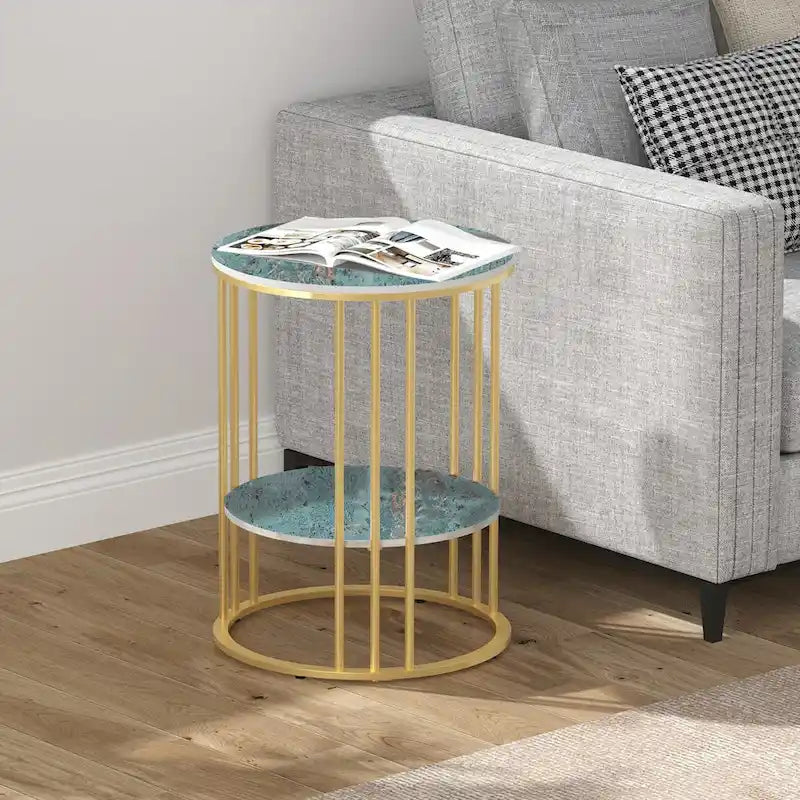 Table d'appoint ronde à 2 niveaux avec plateau en pierre sintérisée