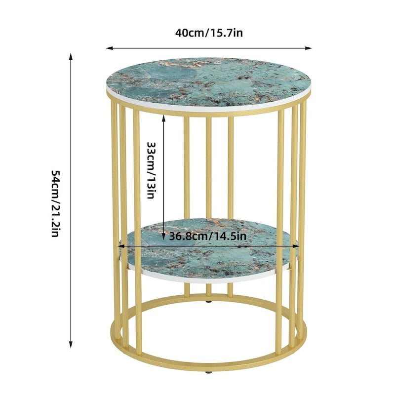 Table d'appoint ronde à 2 niveaux avec plateau en pierre sintérisée