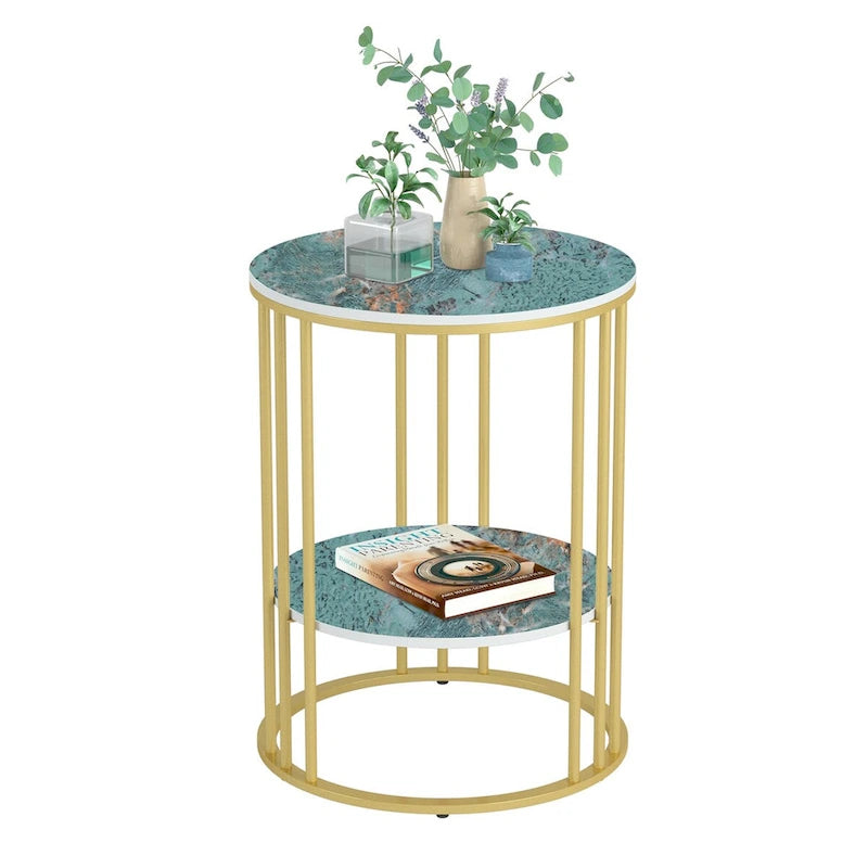 Table d'appoint ronde à 2 niveaux avec plateau en pierre sintérisée