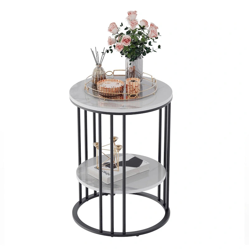 Table d'appoint ronde à 2 niveaux avec plateau en pierre sintérisée