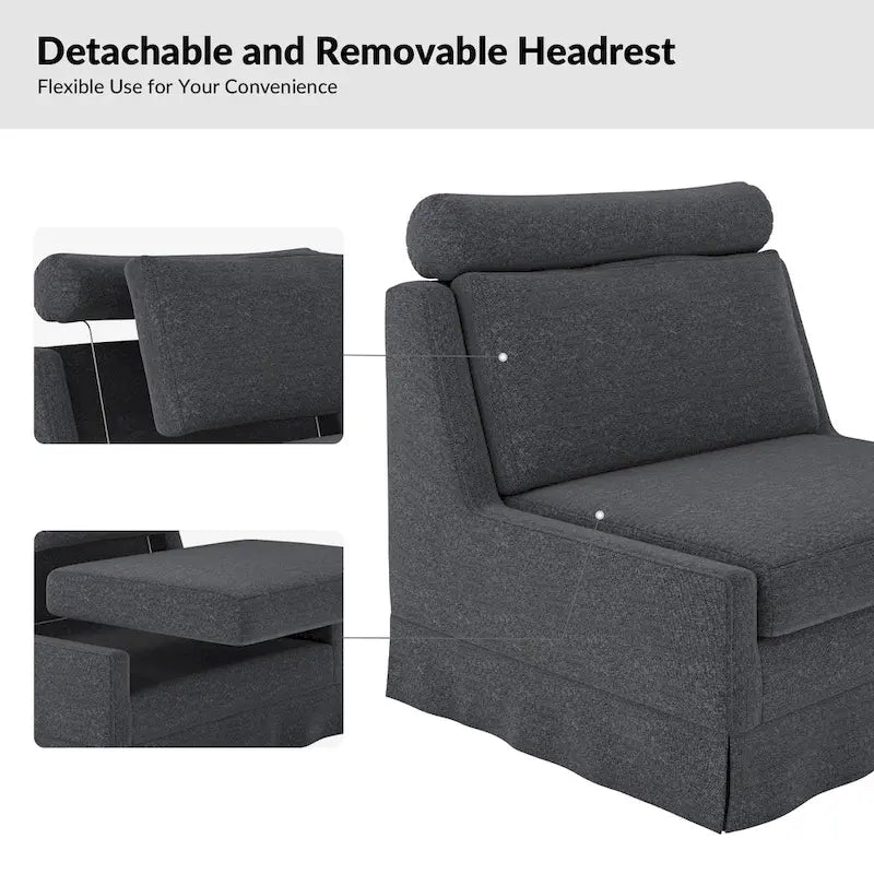 Fauteuil d'appoint sans accoudoirs surdimensionné déhoussable avec pouf et roulettes blocables