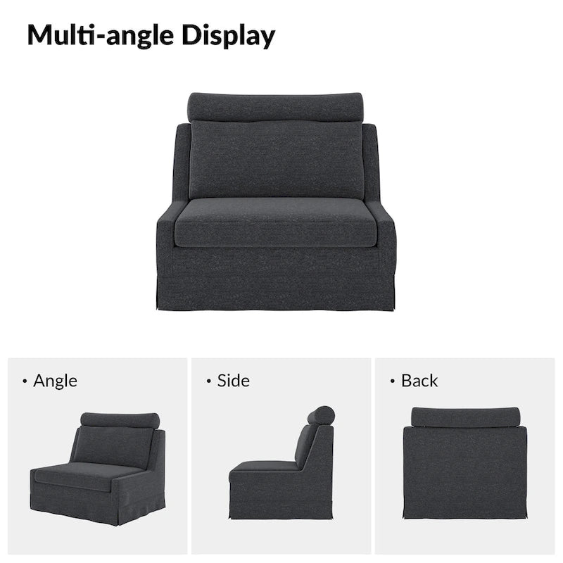 Fauteuil d'appoint sans accoudoirs surdimensionné déhoussable avec pouf et roulettes blocables