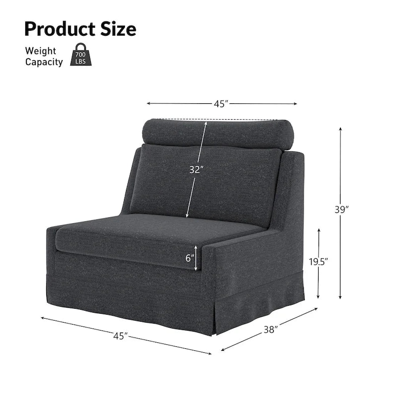Fauteuil d'appoint sans accoudoirs surdimensionné déhoussable avec pouf et roulettes blocables