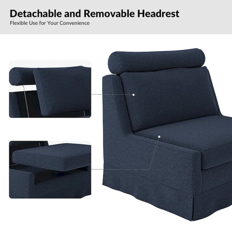 Fauteuil d'appoint sans accoudoirs surdimensionné déhoussable avec pouf et roulettes blocables