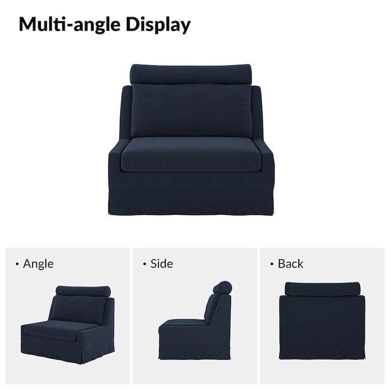 Fauteuil d'appoint sans accoudoirs surdimensionné déhoussable avec pouf et roulettes blocables
