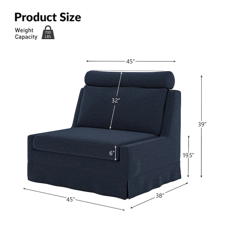 Fauteuil d'appoint sans accoudoirs surdimensionné déhoussable avec pouf et roulettes blocables