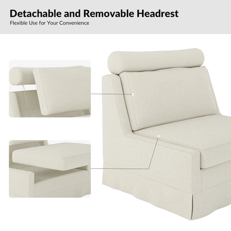 Fauteuil d'appoint sans accoudoirs surdimensionné déhoussable avec pouf et roulettes blocables