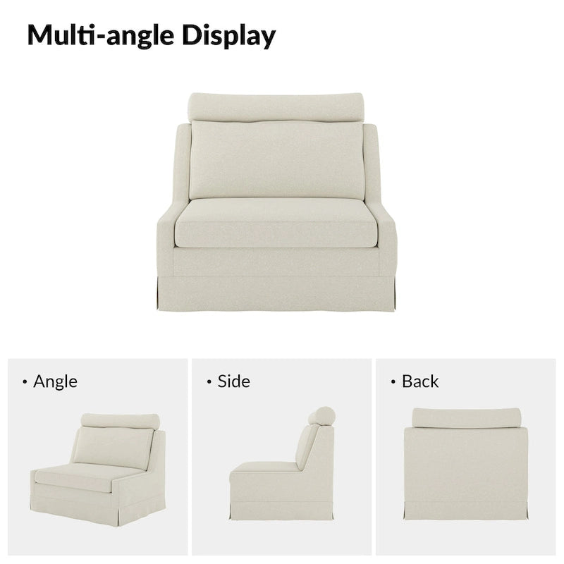 Fauteuil d'appoint sans accoudoirs surdimensionné déhoussable avec pouf et roulettes blocables