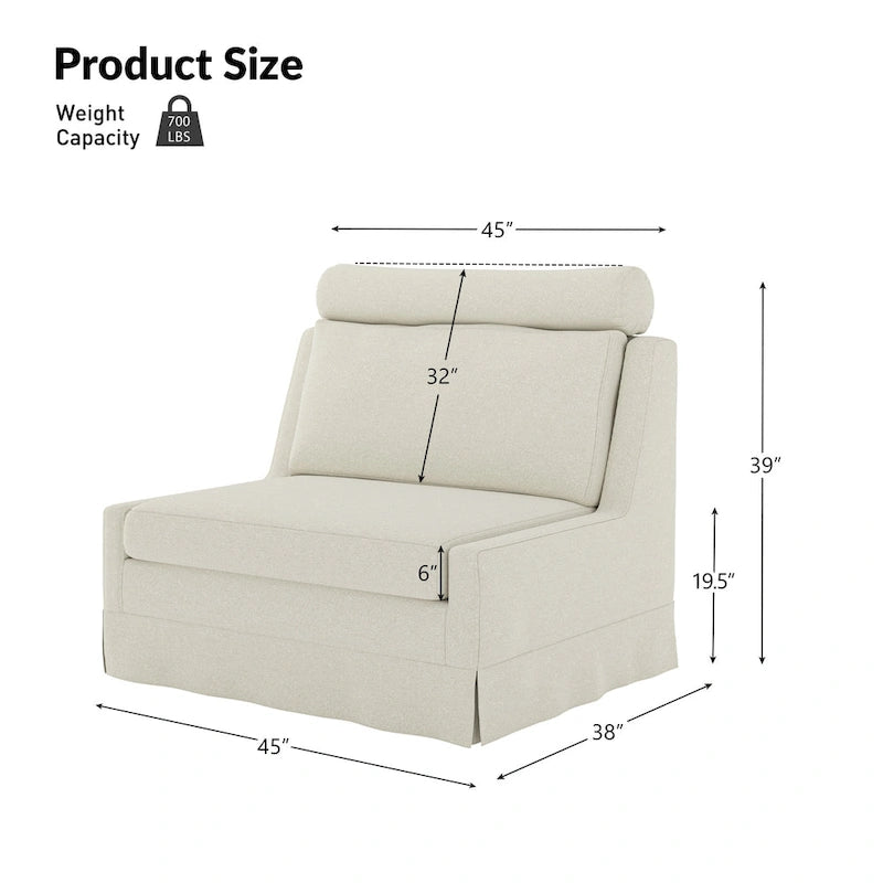 Fauteuil d'appoint sans accoudoirs surdimensionné déhoussable avec pouf et roulettes blocables