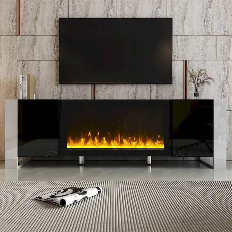 Meuble TV moderne avec foyer électrique non chauffant pour téléviseurs jusqu'à 78 pouces