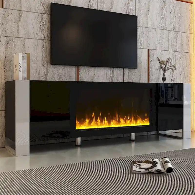 Meuble TV moderne avec foyer électrique non chauffant pour téléviseurs jusqu'à 78 pouces