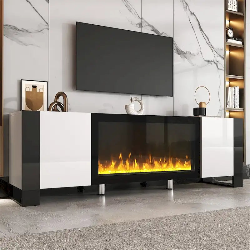 Meuble TV moderne avec foyer électrique non chauffant pour téléviseurs jusqu'à 78 pouces
